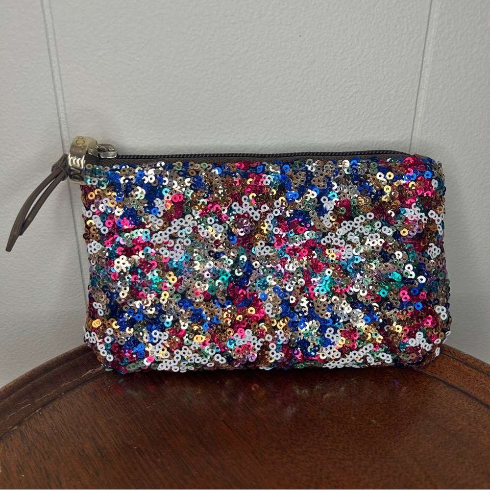 Loft Sequin Wristlet Pouch Multi Color